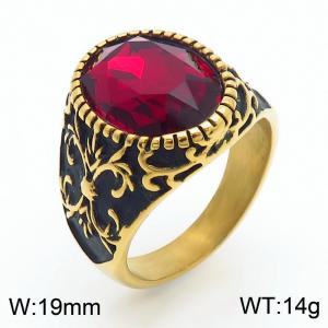 Punk Gothic European and American fashion stainless steel Ring with Round Red Gemstone - KR109917-TGX