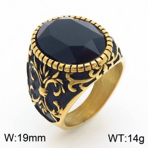 Punk Gothic European and American fashion stainless steel Ring with Round Black Gemstone - KR109919-TGX