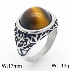 European and American personality retro life tree palace style gemstone titanium steel ring - KR109927-TLX