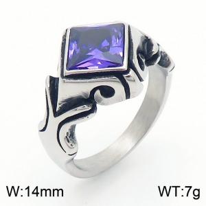 European and American personality retro prismatic gemstone men's titanium steel ring - KR109938-TLX