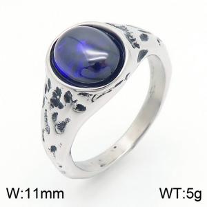 European and American personality retro oval gemstone men's titanium steel ring - KR109945-TLX