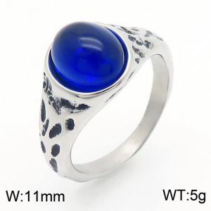 European and American personality retro oval gemstone men's titanium steel ring - KR109947-TLX