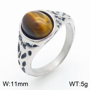 European and American personality retro oval gemstone men's titanium steel ring - KR109949-TLX