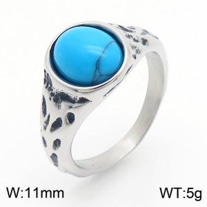 European and American personality retro oval gemstone men's titanium steel ring - KR109950-TLX