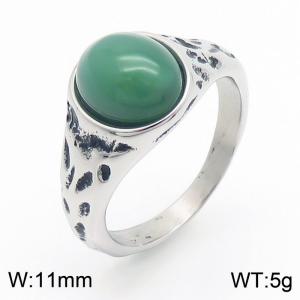 European and American personality retro oval gemstone men's titanium steel ring - KR109951-TLX