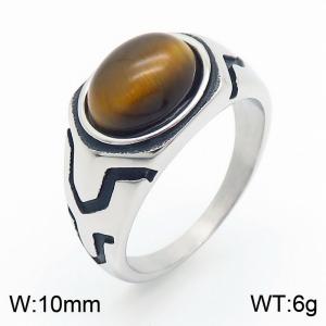 European and American personality retro gemstone men's titanium steel ring - KR109956-TLX