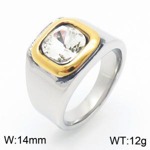 Fashionable stainless steel creative 18k gold-plated square inlaid with white transparent rhinestone zircon charm silver ring - KR110778-GC