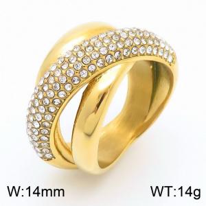 European and American style diamond inlaid vacuum electroplated gold cross shaped stainless steel women's ring - KR110791-MZOZ