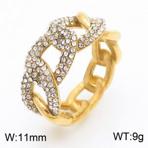 European and American style diamond inlaid vacuum electroplated gold chain shaped stainless steel women's ring - KR110793-MZOZ
