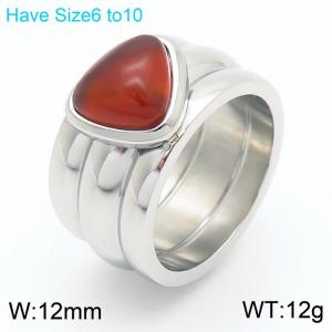 European and American fashion stainless steel thick round inlaid ruby charm silver ring - KR110923-K