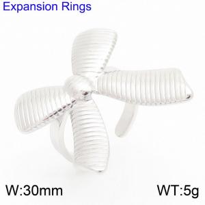 Fashionable and Personalized Ins Style Stainless Steel Creative Stripe Bow Geometric Opening Charm Silver Ring - KR111271-KFC