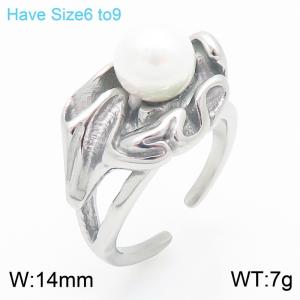 Women Abstract Stainless Steel&Pearl Jewelry Ring - KR111438-GC