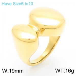 European and American fashion personality stainless steel creative asymmetric smooth bow charm gold ring - KR111631-GC