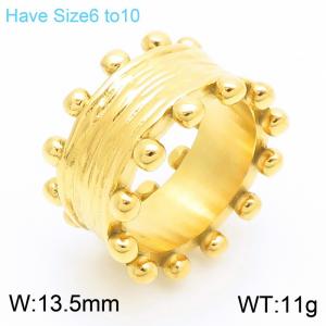 Wholesale Charm Stainless Steel 18K Gold Plated Raina Ring Gift Wide Texture Statement Crown Rings for Women - KR111638-GC