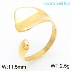European and American fashion personality stainless steel creative geometric shape asymmetric opening on both sides temperament gold ring - KR111695-GC