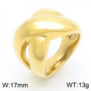 European and American fashion personality stainless steel creative polishing hollow cross geometric temperament gold ring - KR111705-GC
