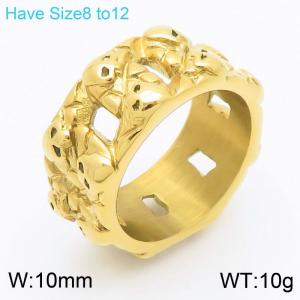 European and American fashion personality stainless steel creative hollow geometric charm gold ring - KR111739-KJX