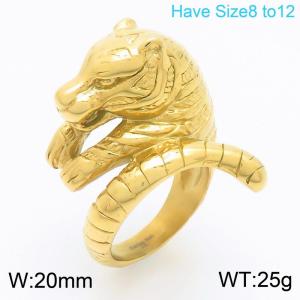 European and American fashion personality stainless steel creative animal series wolf head charm open gold ring - KR111741-KJX