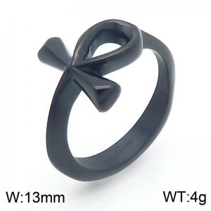 European and American fashion personality stainless steel creative hollow cross temperament black ring - KR111748-KJX