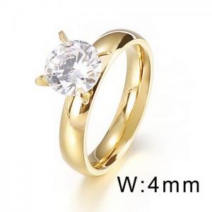 Stainless Steel Gold-Plating Claw Set Zircon Ring - KR11282
