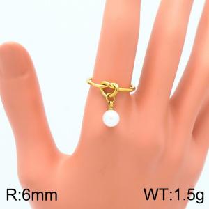 Fashionable and personalized stainless steel creative imitation pearl knot accessory temperament gold ring - KR112849-Z