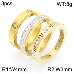 European and American fashion personality stainless steel creative Roman diamond three-layer combination separable temperament gold ring - KR112959-GC