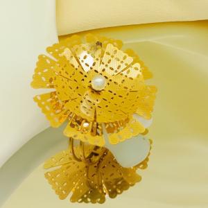 Hollow out multi-layer flower bow pearl retro stainless steel adjustable ring - KR113261-SP