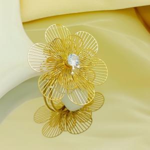 Hollow out multi-layer flower bow pearl retro stainless steel adjustable ring - KR113262-SP