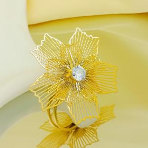 Hollow out multi-layer flower bow pearl retro stainless steel adjustable ring - KR113263-SP