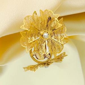 Hollow out multi-layer flower bow pearl retro stainless steel adjustable ring - KR113267-SP
