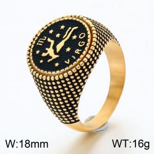 Stainless Steel Cast Ring with Twelve Zodiac Elements Jewelry Electroplated in Gold Yellow - KR115535-GC