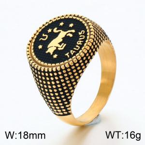 Stainless Steel Cast Ring with Twelve Zodiac Elements Jewelry Electroplated in Gold Yellow - KR115536-GC