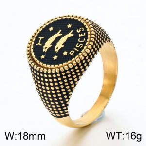 Stainless Steel Cast Ring with Twelve Zodiac Elements Jewelry Electroplated in Gold Yellow - KR115537-GC