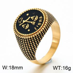 Stainless Steel Cast Ring with Twelve Zodiac Elements Jewelry Electroplated in Gold Yellow - KR115538-GC