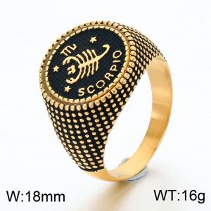 Stainless Steel Cast Ring with Twelve Zodiac Elements Jewelry Electroplated in Gold Yellow - KR115539-GC