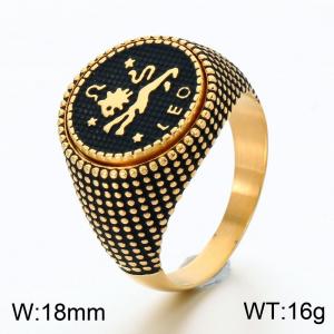 Stainless Steel Cast Ring with Twelve Zodiac Elements Jewelry Electroplated in Gold Yellow - KR115540-GC