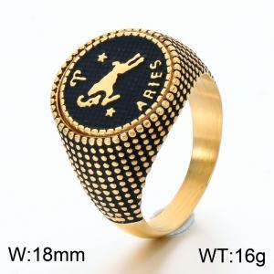 Stainless Steel Cast Ring with Twelve Zodiac Elements Jewelry Electroplated in Gold Yellow - KR115541-GC