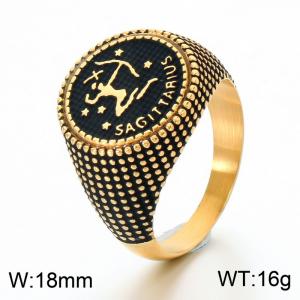 Stainless Steel Cast Ring with Twelve Zodiac Elements Jewelry Electroplated in Gold Yellow - KR115543-GC
