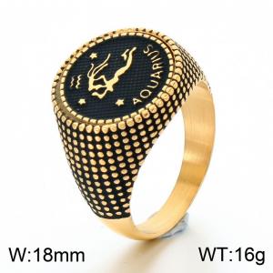 Stainless Steel Cast Ring with Twelve Zodiac Elements Jewelry Electroplated in Gold Yellow - KR115544-GC