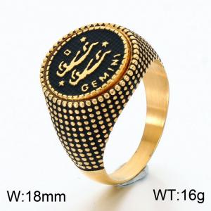 Stainless Steel Cast Ring with Twelve Zodiac Elements Jewelry Electroplated in Gold Yellow - KR115546-GC