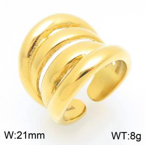 Exaggerated personality stainless steel creative multi-layer irregular geometric opening temperament gold ring - KR116376-GC