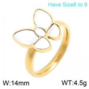 Stainless Steel Butterfly Ring for Women,Gold Plated White Shell Inlaid Butterfly Statement Band Ring, Fashion Daily Wear Jewelry Gift - KR116463-GC