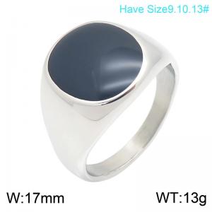 Men's Oval Black  Stainless Steel Signet Ring, Classic Wide Statement Band Ring, Non Tarnish Fashion Jewelry - KR116512-KFC