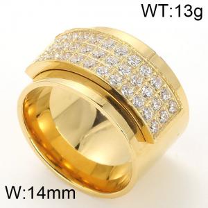 Stainless Steel Stone&Crystal Ring - KR28649-K