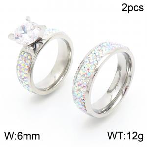 Colorful diamond pottery four claw zircon lovers ring - KR32901-K