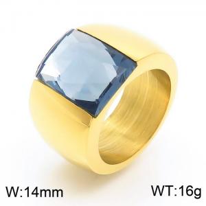 Golden Single Suppliers Light Blue Rectangle Big Stone Ring - KR34701-K