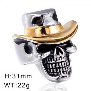 Alternative vintage cowboy hat skull men's ring - KR38855-TOT