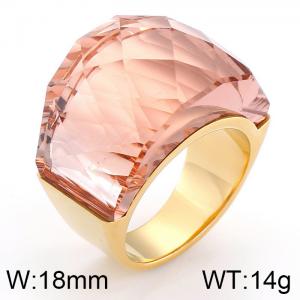 Kalen Women Stainless Steel Gold Color Rings Champagne Glass Cut Stone 6MM Width Finger Rings Fit Formal Party Accessories - KR42301-K