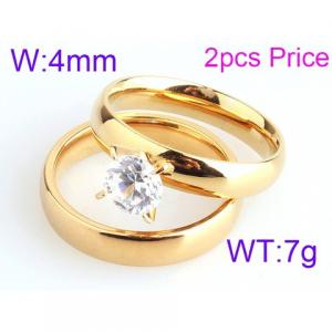 Gold smooth curved four claw zircon lovers ring - KR43445-K