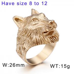 Retro Domineering Men's Wolf Head Gold Ring - KR48276-K